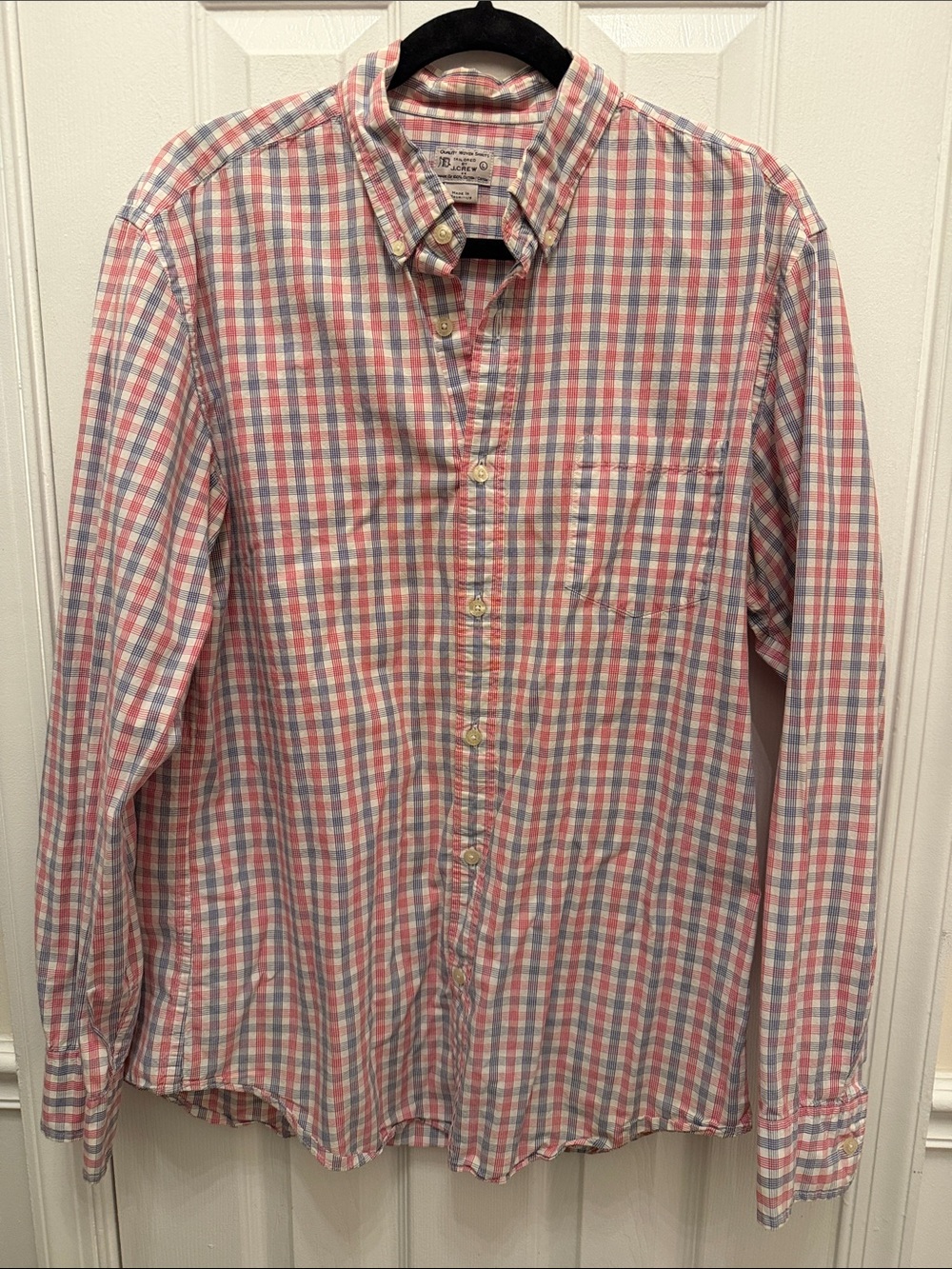 J.Crew Factory Men's Button-Down Plaid Shirt in Red, White and Blue